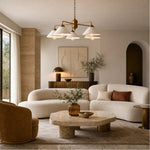Load image into Gallery viewer, Milk-glass chandelier above a calm modern living room
