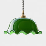 Bild in Gallery-Viewer laden, Green wavy glass pendant light with copper plated base