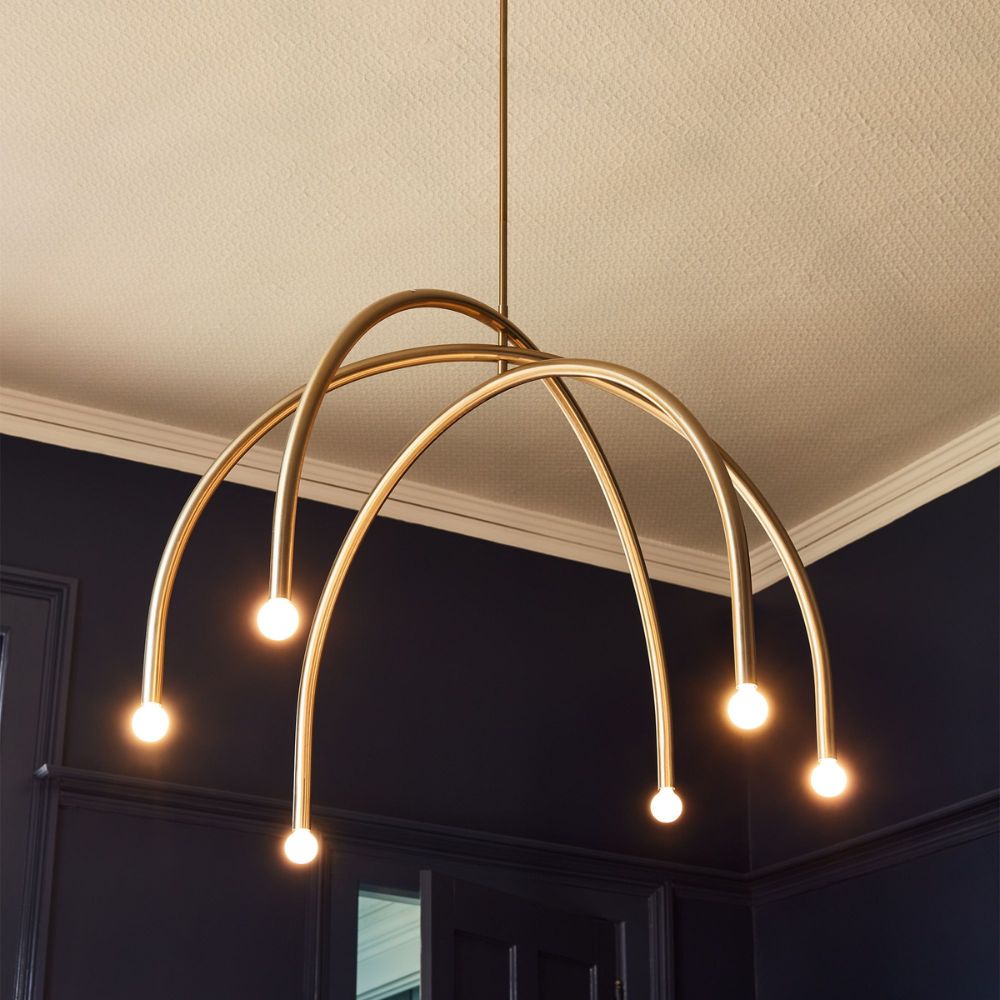 Lustre à arc Borvia – Design moderne du milieu du siècle, finition champagne