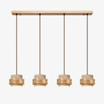 Cargar imagen en el visor de la Galería, Travertine wood four light linear pendant lamp full view