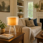 Cargar imagen en el visor de la Galería, Natural Glass Table Lamp With Fabric Shade
