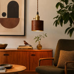 Bild in Gallery-Viewer laden, Brown leather pendant lamp lit in a warm vintage living room