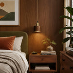 Bild in Gallery-Viewer laden, Brown leather pendant lamp installed beside a bedroom nightstand