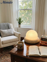 Load image into Gallery viewer, Cream Style Semi-Round Travertine Table Lamp
