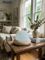 Load image into Gallery viewer, Cream Style Semi-Round Travertine Table Lamp