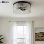 Cargar imagen en el visor de la Galería, Lámpara de techo empotrada de vidrio acanalado elegante Bravira – Luminaria moderna de perfil bajo para dormitorio