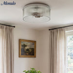 Cargar imagen en el visor de la Galería, Lámpara de techo empotrada de vidrio acanalado elegante Bravira – Luminaria moderna de perfil bajo para dormitorio