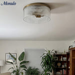 Cargar imagen en el visor de la Galería, Lámpara de techo empotrada de vidrio acanalado elegante Bravira – Luminaria moderna de perfil bajo para dormitorio