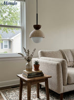 Load image into Gallery viewer, Modern Minimalist Hemisphere Travertine Wood Pendant Lamp