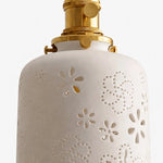 Cargar imagen en el visor de la Galería, Close view of white ceramic shade with cutout floral pattern