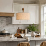 Cargar imagen en el visor de la Galería, Natural linen drum pendant lamp above a kitchen counter
