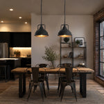 Cargar imagen en el visor de la Galería, Distressed black dome pendant lamp on white background