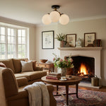 Load image into Gallery viewer, Glorica Glass Mid-Century Modern Globe Ceiling Light – Elegant Metal Semi-Flush Mount Lamp for Dining Rooms and Living Spaces