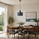 Bild in Gallery-Viewer laden, Blue floral fabric pendant light in a calm dining space