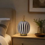 Cargar imagen en el visor de la Galería, Blue striped glass table lamp in a bedroom