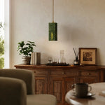 Cargar imagen en el visor de la Galería, French vintage green pendant light above a sideboard