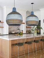 Load image into Gallery viewer, Handwoven Blue Rattan Pendant Light