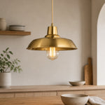 Charger l'image dans la visionneuse de galerie, Brass pendant light near kitchen shelving