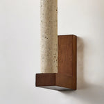 Cargar imagen en el visor de la Galería, Natural travertine and wood wall sconce viewed from the side