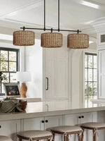 Load image into Gallery viewer, 3 Light Rustic Drum Hand Woven Rattan Pendant Light