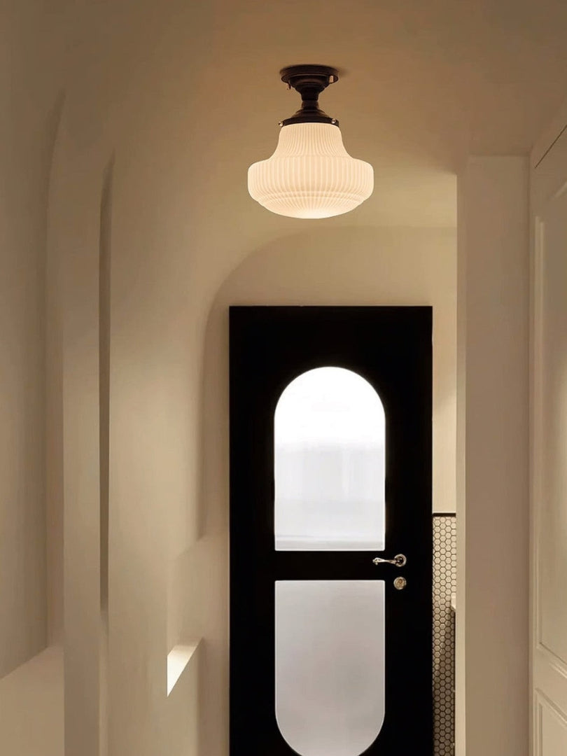 Medieval Art Deco Milk Glass Fixed Ceiling Light