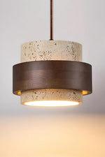 Load image into Gallery viewer, Travertine Wood Pendant Lamp - Modern Organic Hanging Light for Living Room