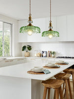 Load image into Gallery viewer, Vintage Brass Clear Glass Flower Pendant Light For Kitchen Island