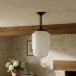 Load image into Gallery viewer, Geotower Glass Large Opal-Glass Skyscraper Pendant – Architectural Art Deco Hanging Light for Dining Room