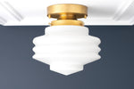Load image into Gallery viewer, Geotower Glass Deco Globe Flush Mount – Ribbed Glass Ceiling Light for Interior Spaces