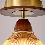 Charger l'image dans la visionneuse de galerie, Brass tone canopy and wood tone ceiling light detail