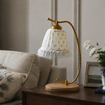 Cargar imagen en el visor de la Galería, Lace shade table lamp on a side table in a soft neutral room
