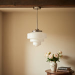 Load image into Gallery viewer, Geotower Glass Art Deco Opal Glass Pendant Light – Elegant Metal Ceiling Mount for Dining Rooms and Living Spaces