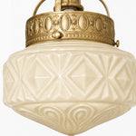 Cargar imagen en el visor de la Galería, Embossed milk glass shade and brass pendant band detail