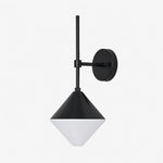 Charger l'image dans la visionneuse de galerie, black finish wall sconce with white lower shade angled view