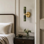 Bild in Gallery-Viewer laden, Natural green jade wall sconce installed beside a bed