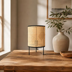 Load image into Gallery viewer, natural woven LED table lamp in a warm room setting