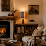 Load image into Gallery viewer, Colorful printed fabric table lamp in a styled interior