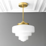 Load image into Gallery viewer, Geotower Glass Art Deco Opal Glass Pendant Light – Elegant Metal Ceiling Mount for Dining Rooms and Living Spaces