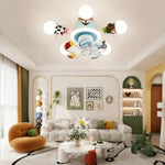 Cargar imagen en el visor de la Galería, Blue kids animal ceiling fan light in a colorful living room