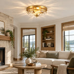 Load image into Gallery viewer, Hammered Glass Flush Ceiling Light with three finishes and a broad glass shade - New2609-1024589 interior scene