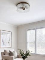 Cargar imagen en el visor de la Galería, Lámpara de techo empotrada de vidrio acanalado elegante Bravira – Luminaria moderna de perfil bajo para dormitorio