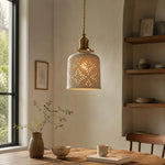 Cargar imagen en el visor de la Galería, Floral ceramic pendant light above a warm dining table