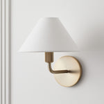 Load image into Gallery viewer, Gilda Fabric Drum Shade Wall Sconce - Modern Brass Accent Light for Bedroom and Hallway