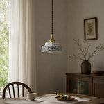 Bild in Gallery-Viewer laden, blue floral ceramic pendant light in a dining room