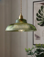 Load image into Gallery viewer, Ribbed Glass Pendant Light – Contemporary Glass Pendant Lights in Vintage Green Hue