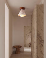 Load image into Gallery viewer, Cream Style Entrance Yellow Travertine Walnut Ceiling Lamp