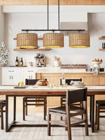 Load image into Gallery viewer, 3 Light Rustic Drum Hand Woven Rattan Pendant Light