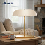 Load image into Gallery viewer, Ferosa Boat Shaped Lampshade Table Lamp – Vintage Brass Finish for Modern Living Room