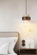Load image into Gallery viewer, Travertine Wood Pendant Lamp - Modern Organic Hanging Light for Living Room