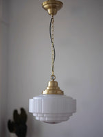 Load image into Gallery viewer, Opalume Glass Pendant Light – Vintage Milk Glass Pendant Light with Art Deco Style